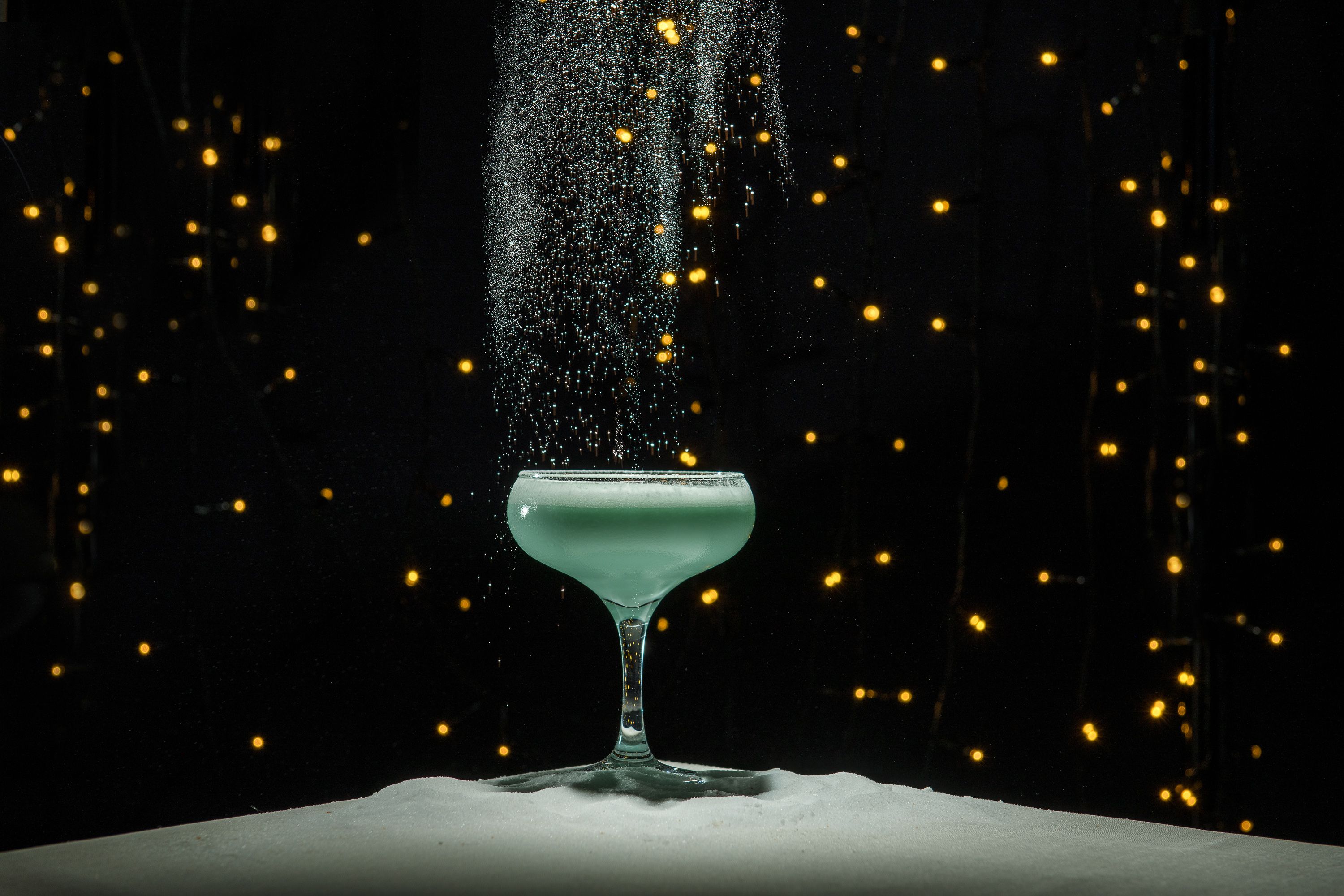 A Christmas cocktail with glitter